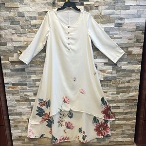Chic Long Sleeve Cream Dress